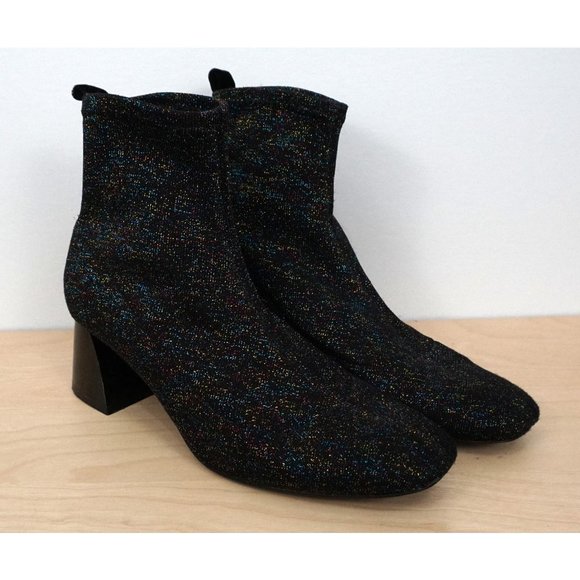 ZARA TRAFALUC Black Multicolor Metallic Stretch High Heel Ankle Boots 38 US 7.5 - Picture 3 of 8